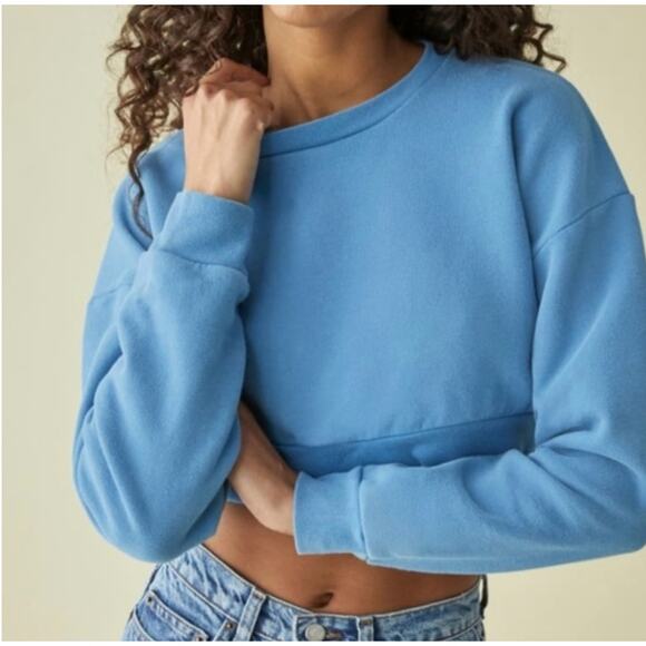 Reformation Tops - Reformation Sweatshirt Small Hunter Cropped Blue Fleece Crewneck Pullover Casual